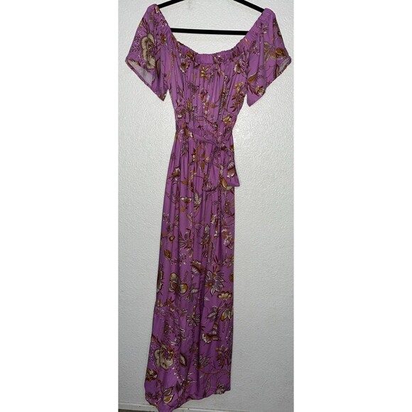 Isabel Maternity Cold Shoulder Fit & Flare Dress Women Sz L Violet Floral - Picture 1 of 8